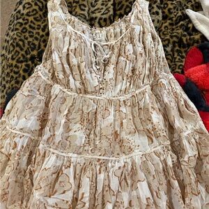 Free People Cream and Brown Floral oversized top